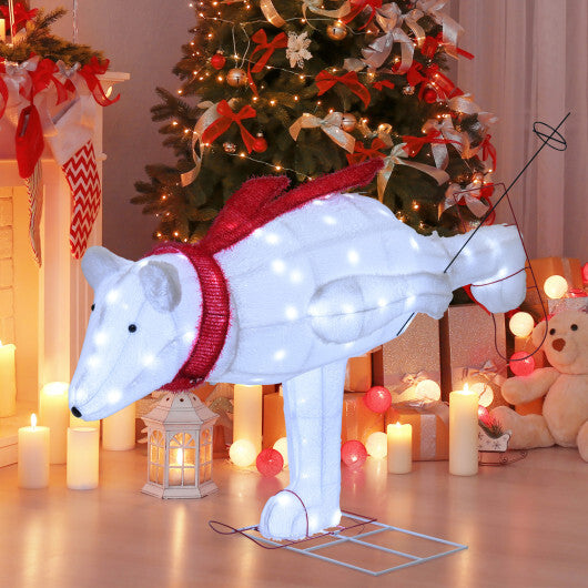 4.5 Feet Christmas Skiing Polar Bear with LED Lights and Ground Stakes - Color: Red & White - Size: 4.5 ft