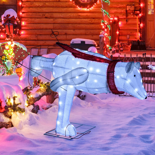 4.5 Feet Christmas Skiing Polar Bear with LED Lights and Ground Stakes - Color: Red & White - Size: 4.5 ft