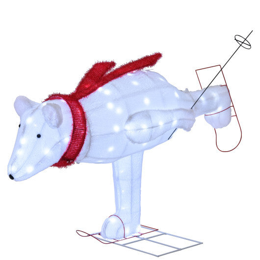 4.5 Feet Christmas Skiing Polar Bear with LED Lights and Ground Stakes - Color: Red & White - Size: 4.5 ft