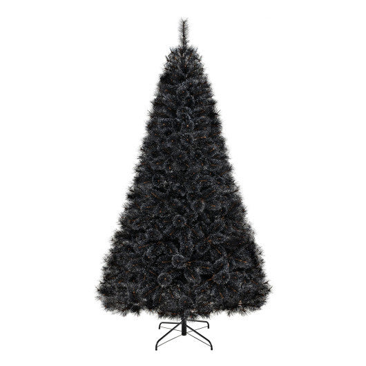 6/7/8 Feet Black Artificial Halloween Christmas Tree with PVC Branch Tips and 210/320/450 Cool White LED Lights-L - Color: Black - Size: 8 ft