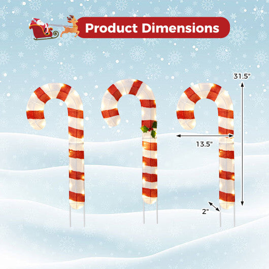 3 Pieces Pre-Lit Candy Canes with 75 LED Lights