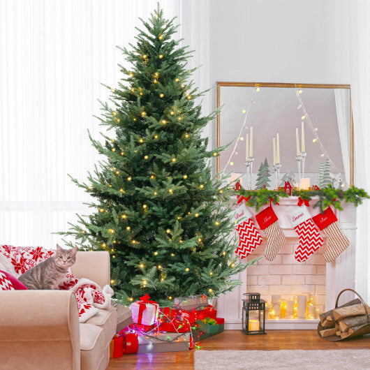 8 FT Pre-Lit Artificial Hinged Xmas Tree with 1480 PVC and PE Branch Tips-XL - Color: Green - Size: 8 ft