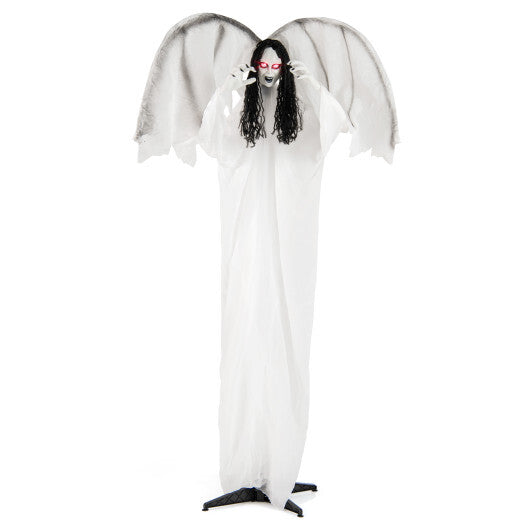 6.6 Feet Halloween Animatronic Standing Angel with Sound-Activated Light-up Eyes and Flapping Wings