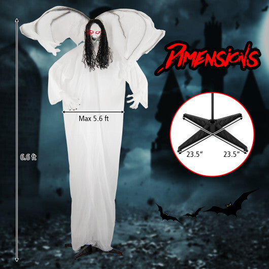 6.6 Feet Halloween Animatronic Standing Angel with Sound-Activated Light-up Eyes and Flapping Wings