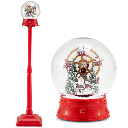 5 Ft Musical Christmas Street Lamp Snow Globe Lantern on Stand-Red