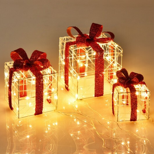 3 Pieces Christmas Lighted Gift Boxes Decorations with 60 LED Lights