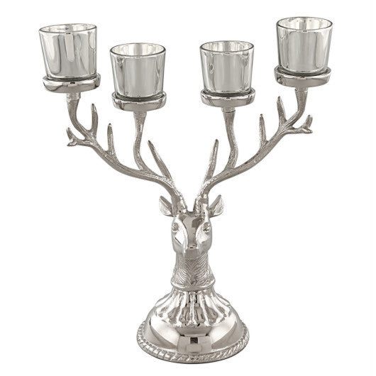 Reindeer Candle Holder Christmas Ornament for 4 Candles Aluminum Decoration-Silver - Color: Silver