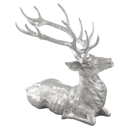 Standing Reindeer Statue Aluminum Deer Sculpture for Indoors Christmas Decor-Silver - Color: Silver