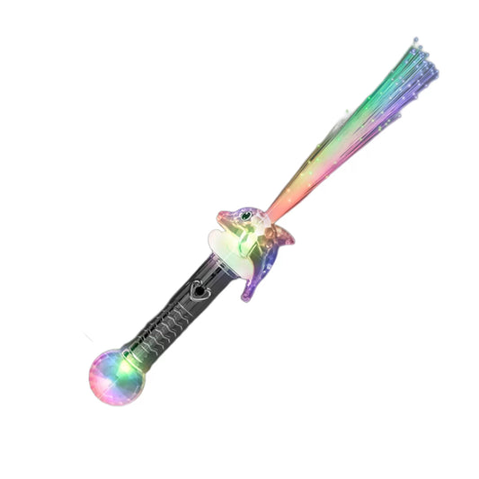 Light Up Multicolored Fiber Optic Dolphin Wand with Crystal Ball