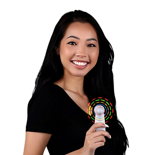 Portable Light Up Mini Cooling Fan with White Handle Battery Operated for Hot Weather