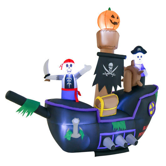 7 Feet Long Halloween Inflatable Pirate Ship with LED Lights Blower - Color: Multicolor