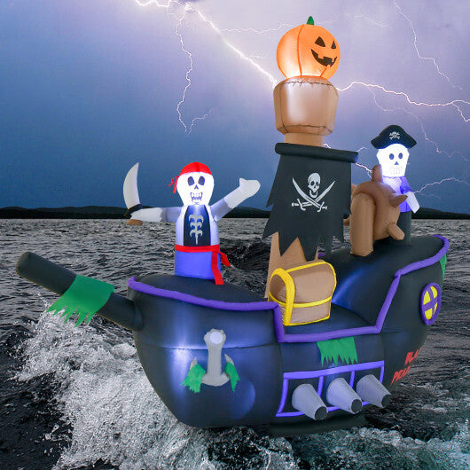 7 Feet Long Halloween Inflatable Pirate Ship with LED Lights Blower - Color: Multicolor