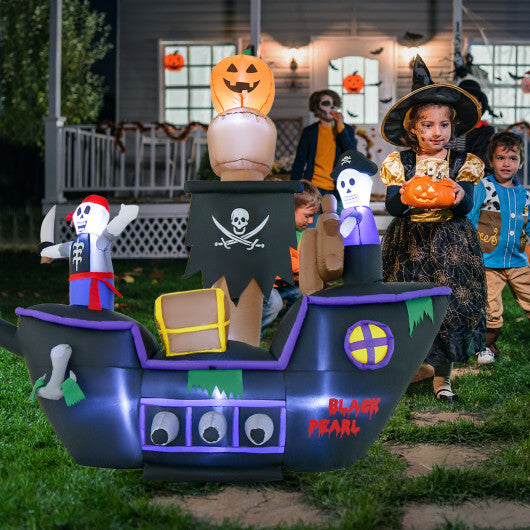 7 Feet Long Halloween Inflatable Pirate Ship with LED Lights Blower - Color: Multicolor