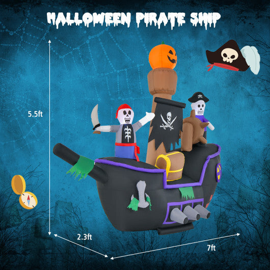 7 Feet Long Halloween Inflatable Pirate Ship with LED Lights Blower - Color: Multicolor