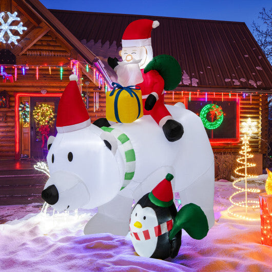 7 Feet Inflatable Santa Claus Riding Bear with Penguin Gift Bags and Gift Box - Color: Multicolor - Size: 7 ft