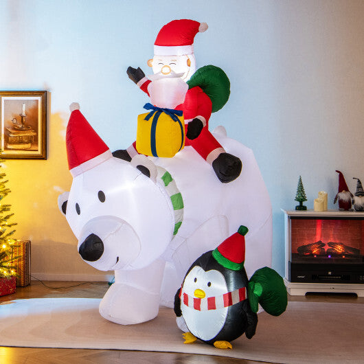 7 Feet Inflatable Santa Claus Riding Bear with Penguin Gift Bags and Gift Box - Color: Multicolor - Size: 7 ft