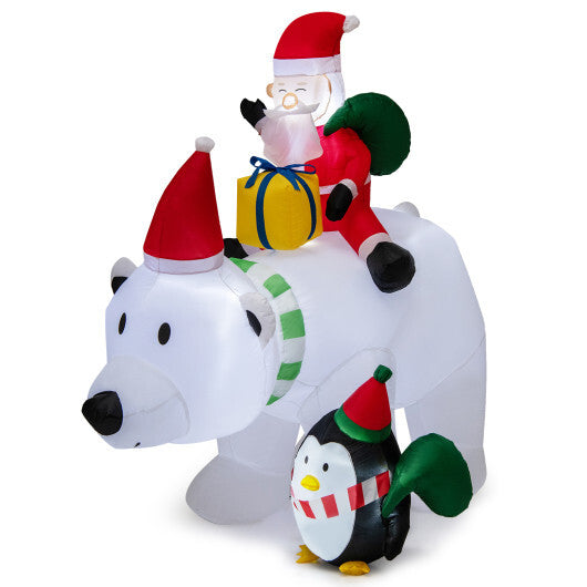7 Feet Inflatable Santa Claus Riding Bear with Penguin Gift Bags and Gift Box - Color: Multicolor - Size: 7 ft