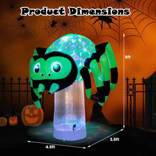 6 Feet Halloween Inflatable Spider with 3 Color Rotating Light - Color: Green - Size: 6 ft