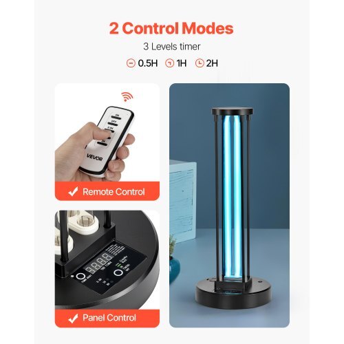 UV Light, 36W Ultraviolet Lamp with Ozone Purifier, UVC Lamp with 30/60/120 Minutes 3-Gear Timer and Remote Control, for Room up to 400 sqft, UVO Lights for Living Room, Bedroom, Hotel, School