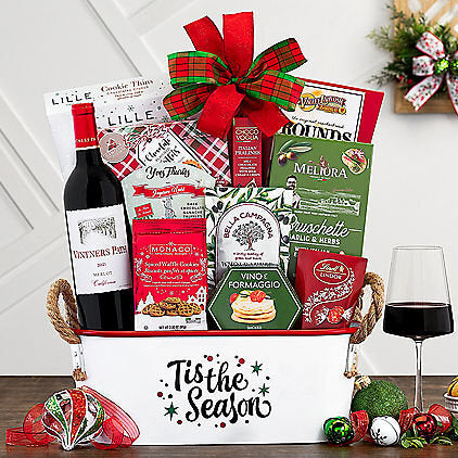 Holiday Wine Basket with Vintners Path Merlot