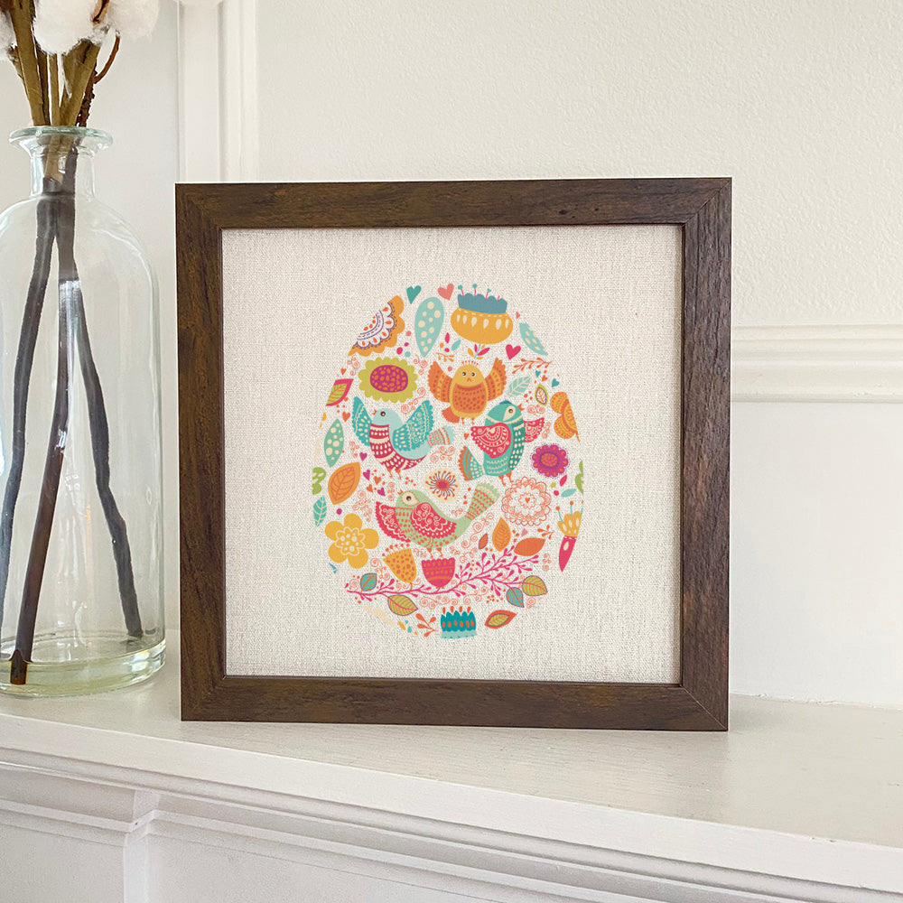 Bird and Floral Egg - Framed Art